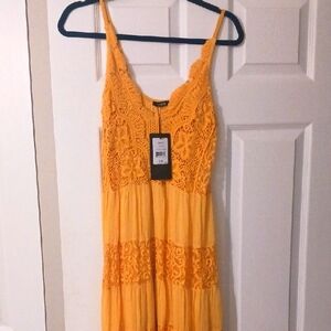 Elegant Yellow Lace Dress